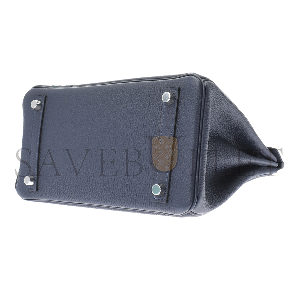 H**mes master birkin 25 togo leather sapphire blue and peacock green silver buckle 476967 (25*20*13cm)